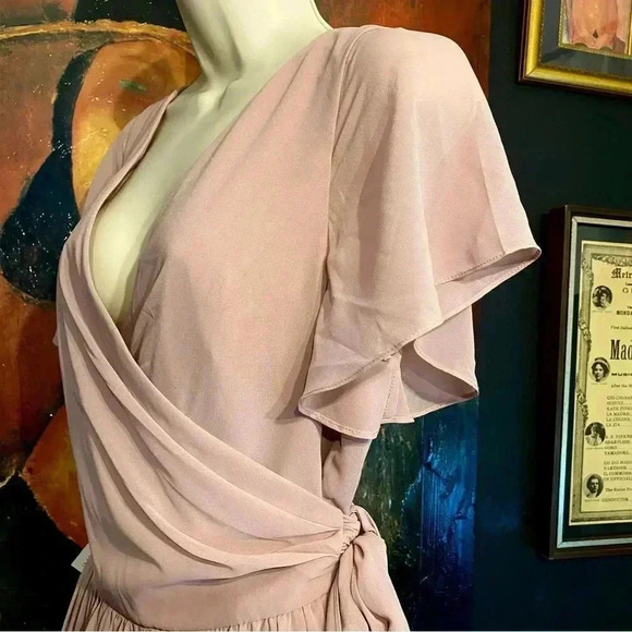 Revelry New Harper Chiffon Wrap Maxi Dress Pink Bridesmaid Wedding Plus Size - Picture 9 of 17